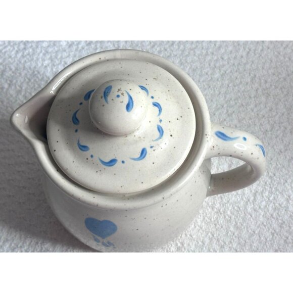 Stoneware Ceramic Creamer With Lid Blue Heart Design Unique Heart 7" - Picture 14 of 15